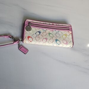 Coach Pink Trim Logo Wristlet